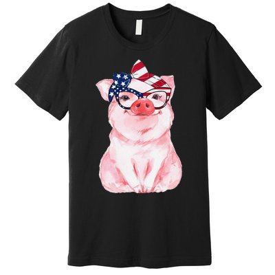 Cute Pig 4th Of July USA Flag Patriotic American Piggy Joke Premium T-Shirt