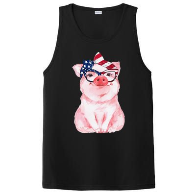 Cute Pig 4th Of July USA Flag Patriotic American Piggy Joke PosiCharge Competitor Tank