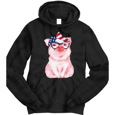 Cute Pig 4th Of July USA Flag Patriotic American Piggy Joke Tie Dye Hoodie