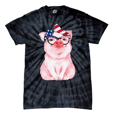 Cute Pig 4th Of July USA Flag Patriotic American Piggy Joke Tie-Dye T-Shirt