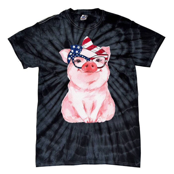 Cute Pig 4th Of July USA Flag Patriotic American Piggy Joke Tie-Dye T-Shirt