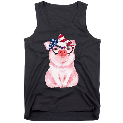 Cute Pig 4th Of July USA Flag Patriotic American Piggy Joke Tank Top