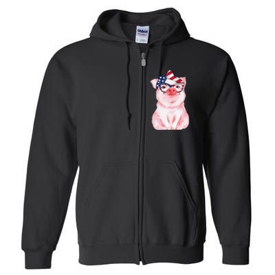 Cute Pig 4th Of July USA Flag Patriotic American Piggy Joke Full Zip Hoodie