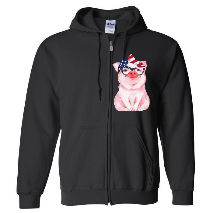 Cute Pig 4th Of July USA Flag Patriotic American Piggy Joke Full Zip Hoodie