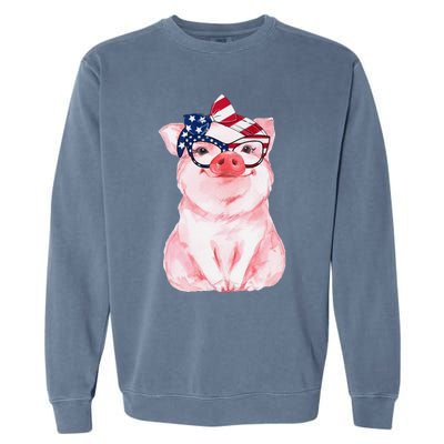 Cute Pig 4th Of July USA Flag Patriotic American Piggy Joke Garment-Dyed Sweatshirt