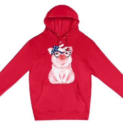 Cute Pig 4th Of July USA Flag Patriotic American Piggy Joke Premium Pullover Hoodie