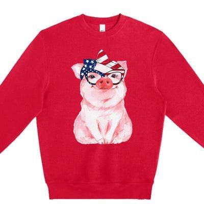 Cute Pig 4th Of July USA Flag Patriotic American Piggy Joke Premium Crewneck Sweatshirt