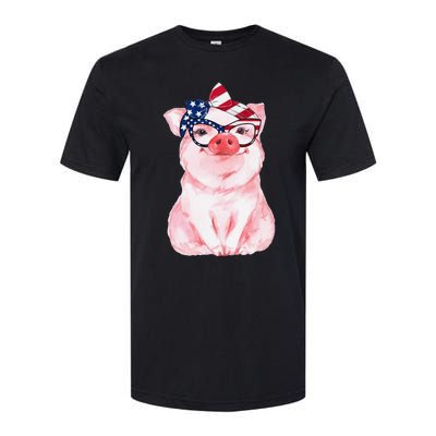 Cute Pig 4th Of July USA Flag Patriotic American Piggy Joke Softstyle CVC T-Shirt