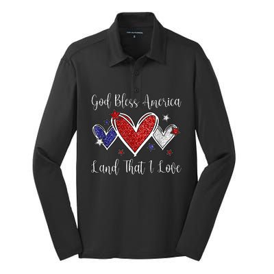 Cute Patriotic 4th Of July God Bless America Silk Touch Performance Long Sleeve Polo