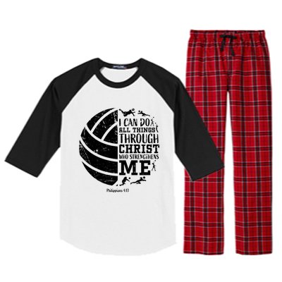 Cute Philippians 4:13 Volleyball Funny Gift Teen Her Gift Raglan Sleeve Pajama Set