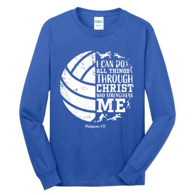 Cute Philippians 4:13 Volleyball Funny Gift Teen Her Gift Tall Long Sleeve T-Shirt