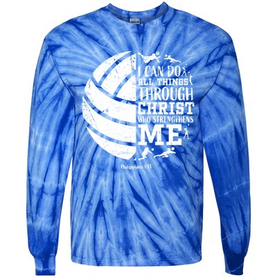 Cute Philippians 4:13 Volleyball Funny Gift Teen Her Gift Tie-Dye Long Sleeve Shirt