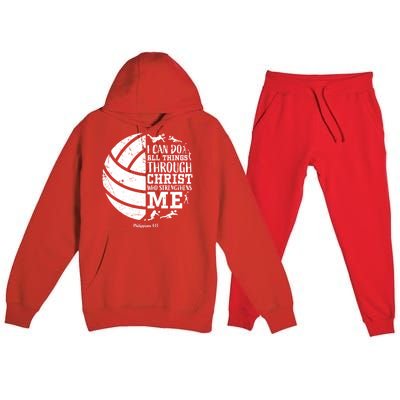 Cute Philippians 4:13 Volleyball Funny Gift Teen Her Gift Premium Hooded Sweatsuit Set