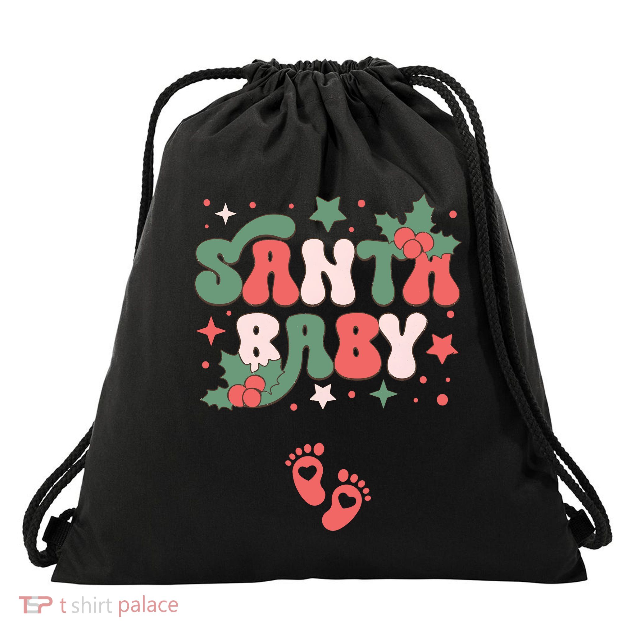 Christmas Pregnancy Announcement Santa Baby Drawstring Bag