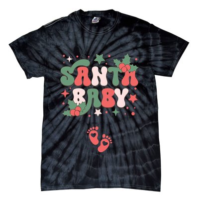 Christmas Pregnancy Announcement Santa Baby Tie-Dye T-Shirt