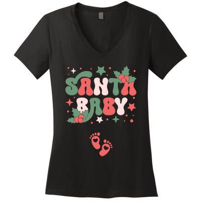 Christmas Pregnancy Announcement Santa Baby Women's V-Neck T-Shirt