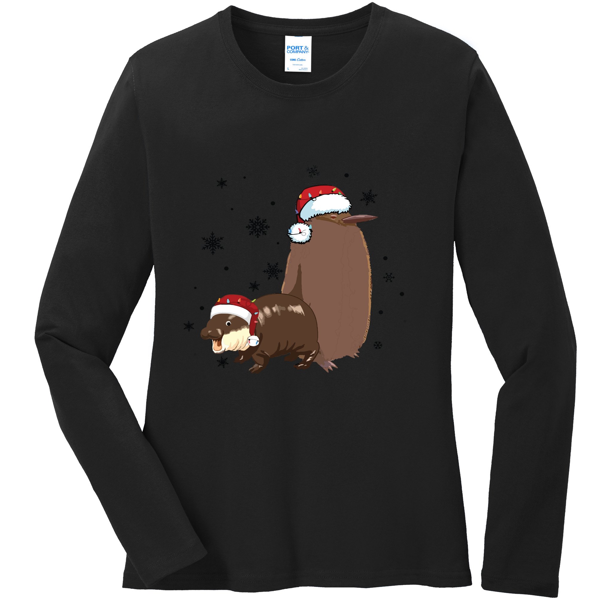 Christmas Pesto And Moo Deng Friendship Ladies Long Sleeve Shirt