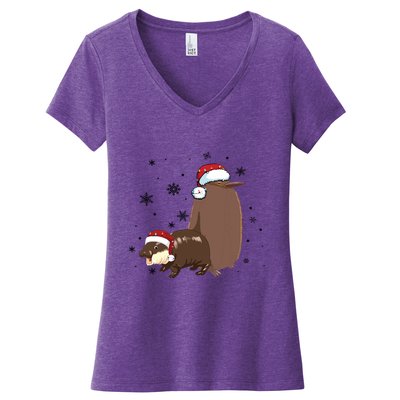Christmas Pesto And Moo Deng Friendship Women's V-Neck T-Shirt