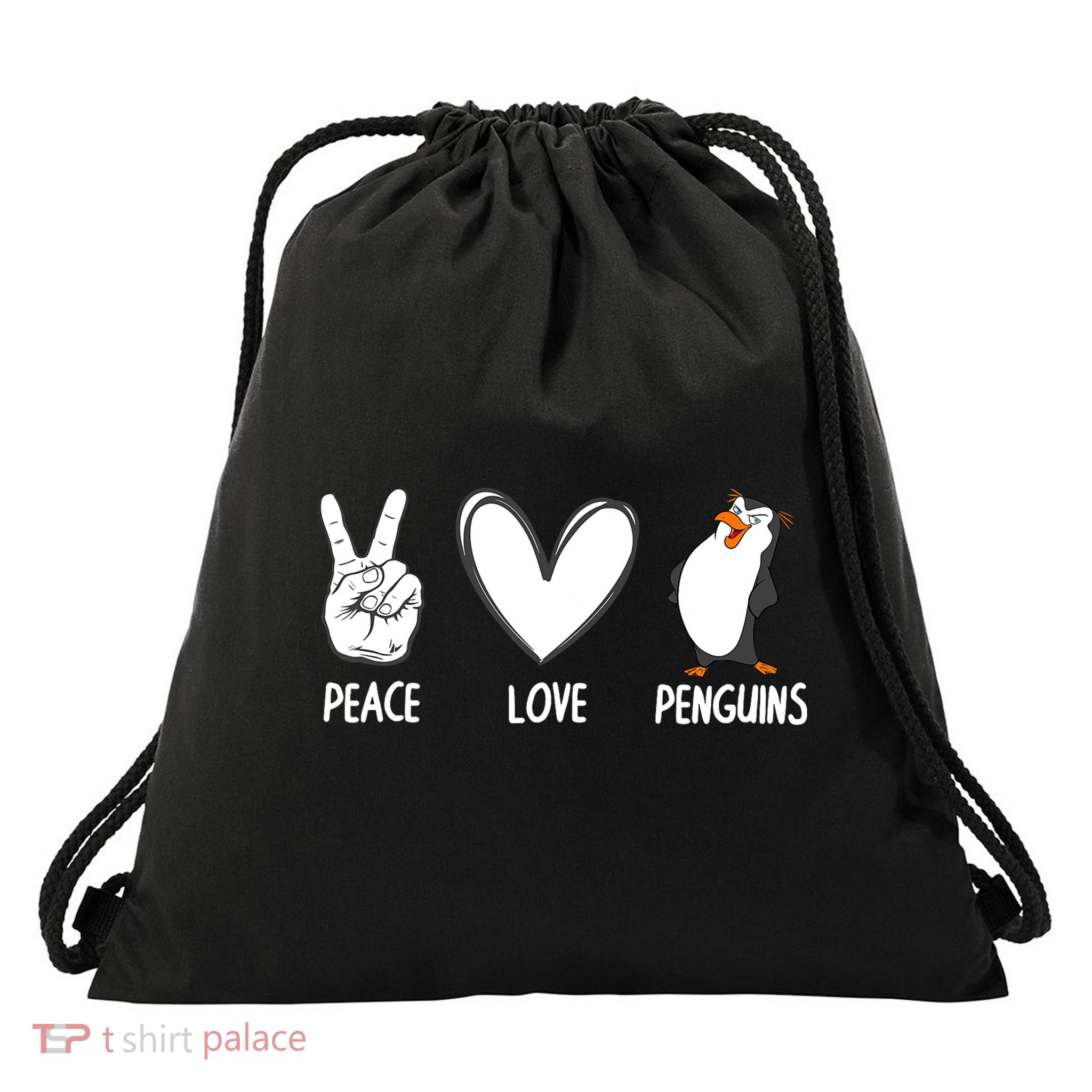 Cool Penguin Art For Men Women Peace Love Penguins Zookeeper Drawstring Bag