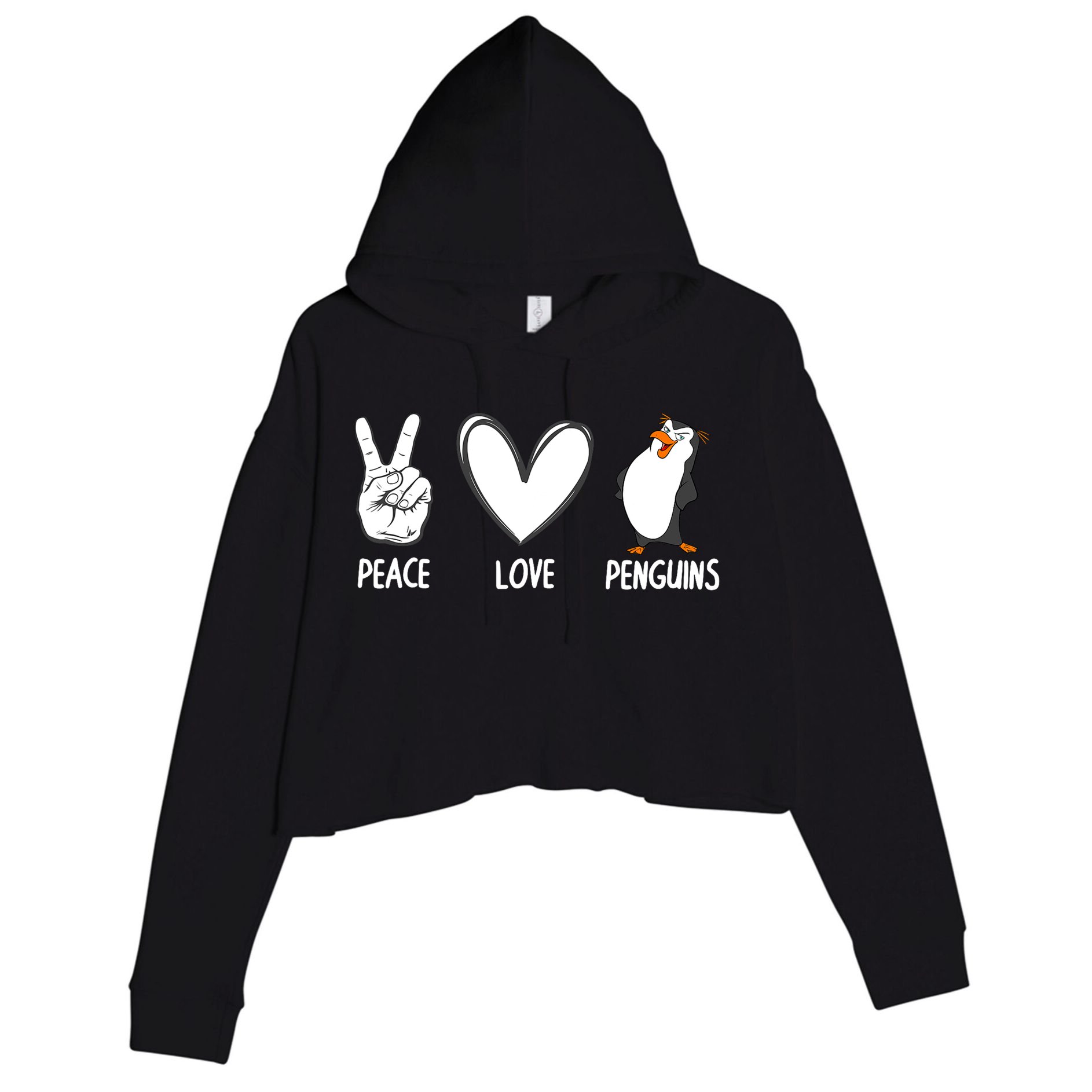Cool Penguin Art For Men Women Peace Love Penguins Zookeeper Crop Fleece Hoodie