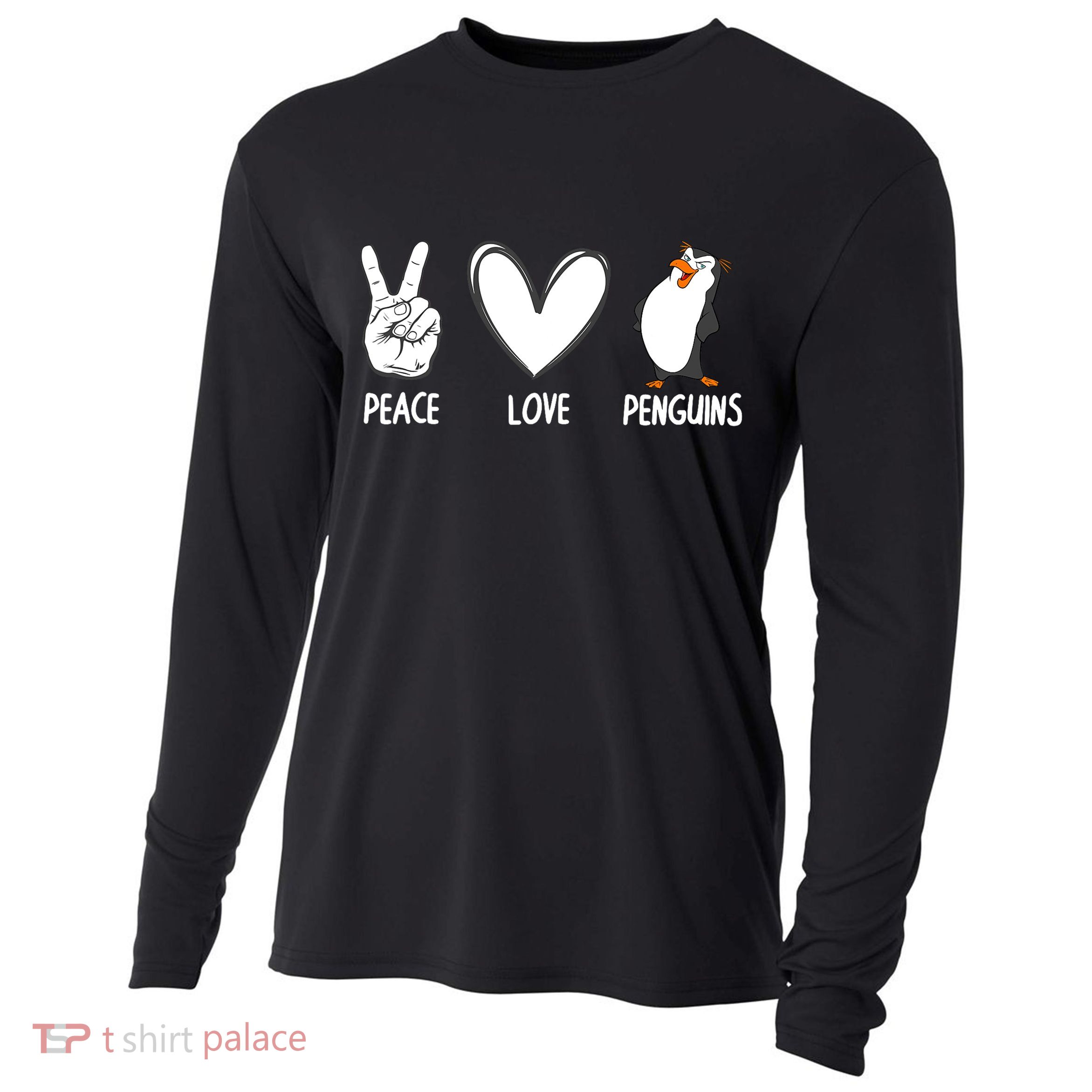 Cool Penguin Art For Men Women Peace Love Penguins Zookeeper Cooling Performance Long Sleeve Crew