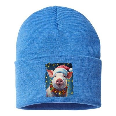 Christmas Pop Art Vintage Zoo Farm Xmas Animal Pig Gift Sustainable Knit Beanie