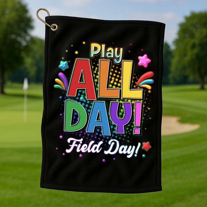Colorful Play All Day Field Day Golf Towel