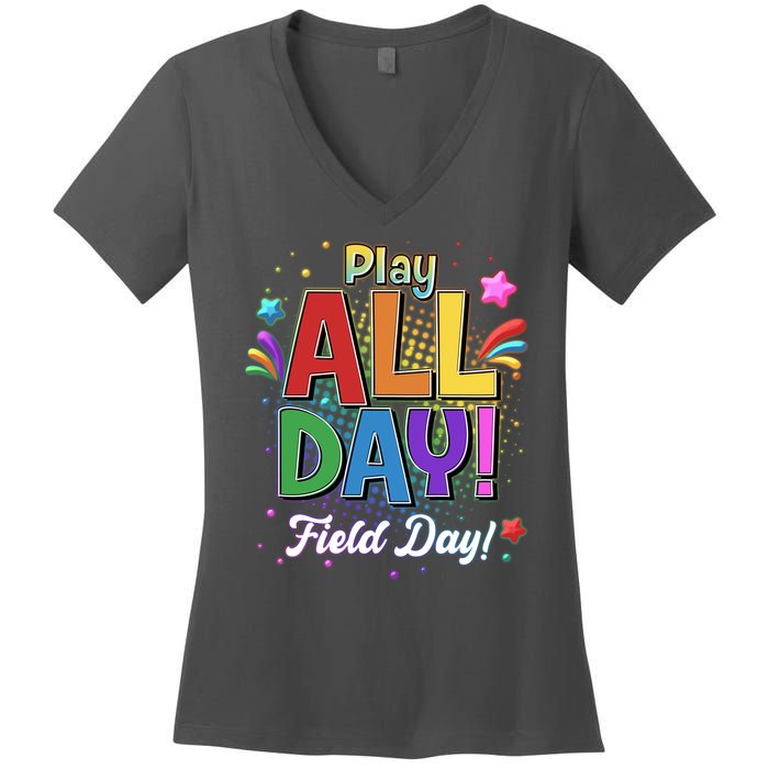 Colorful Play All Day Field Day Women's V-Neck T-Shirt