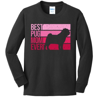 Cute Pug Art For Mom  Breed Pet Dog Puppy Pug Lovers Kids Long Sleeve Shirt