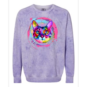 Colorful Painted Abstract Cat Face Colorblast Crewneck Sweatshirt