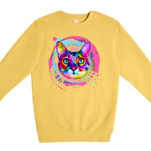 Colorful Painted Abstract Cat Face Premium Crewneck Sweatshirt