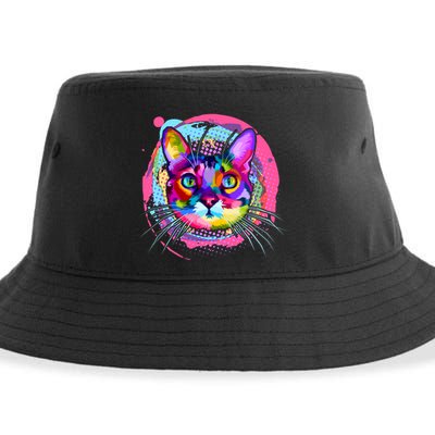 Colorful Painted Abstract Cat Face Sustainable Bucket Hat