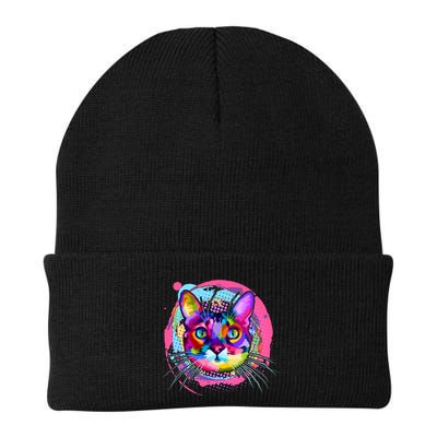Colorful Painted Abstract Cat Face Beanie