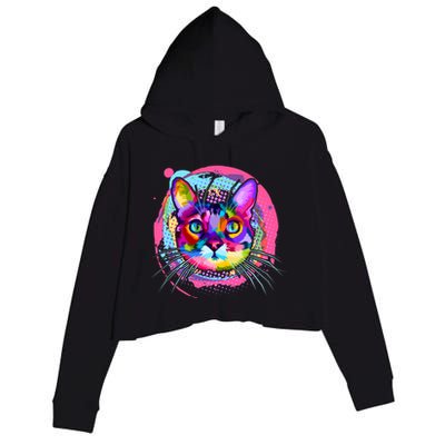 Colorful Painted Abstract Cat Face Crop Fleece Hoodie