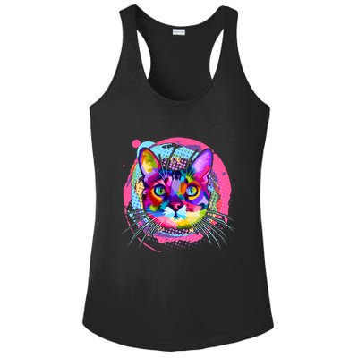 Colorful Painted Abstract Cat Face Ladies PosiCharge Competitor Racerback Tank