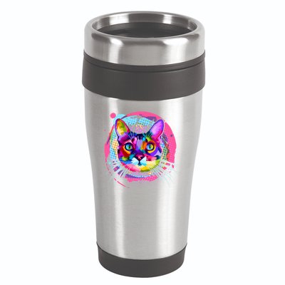 Colorful Painted Abstract Cat Face 16oz Travel Tumbler
