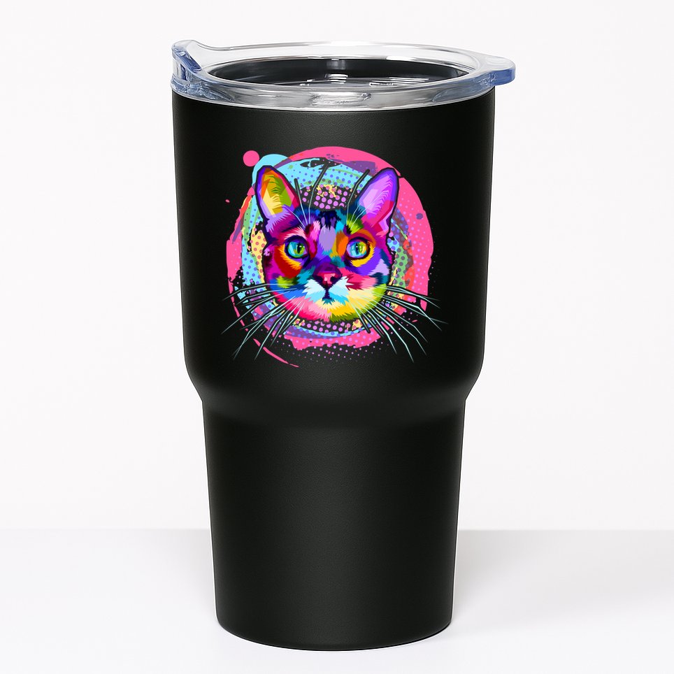 Colorful Painted Abstract Cat Face Tumbler