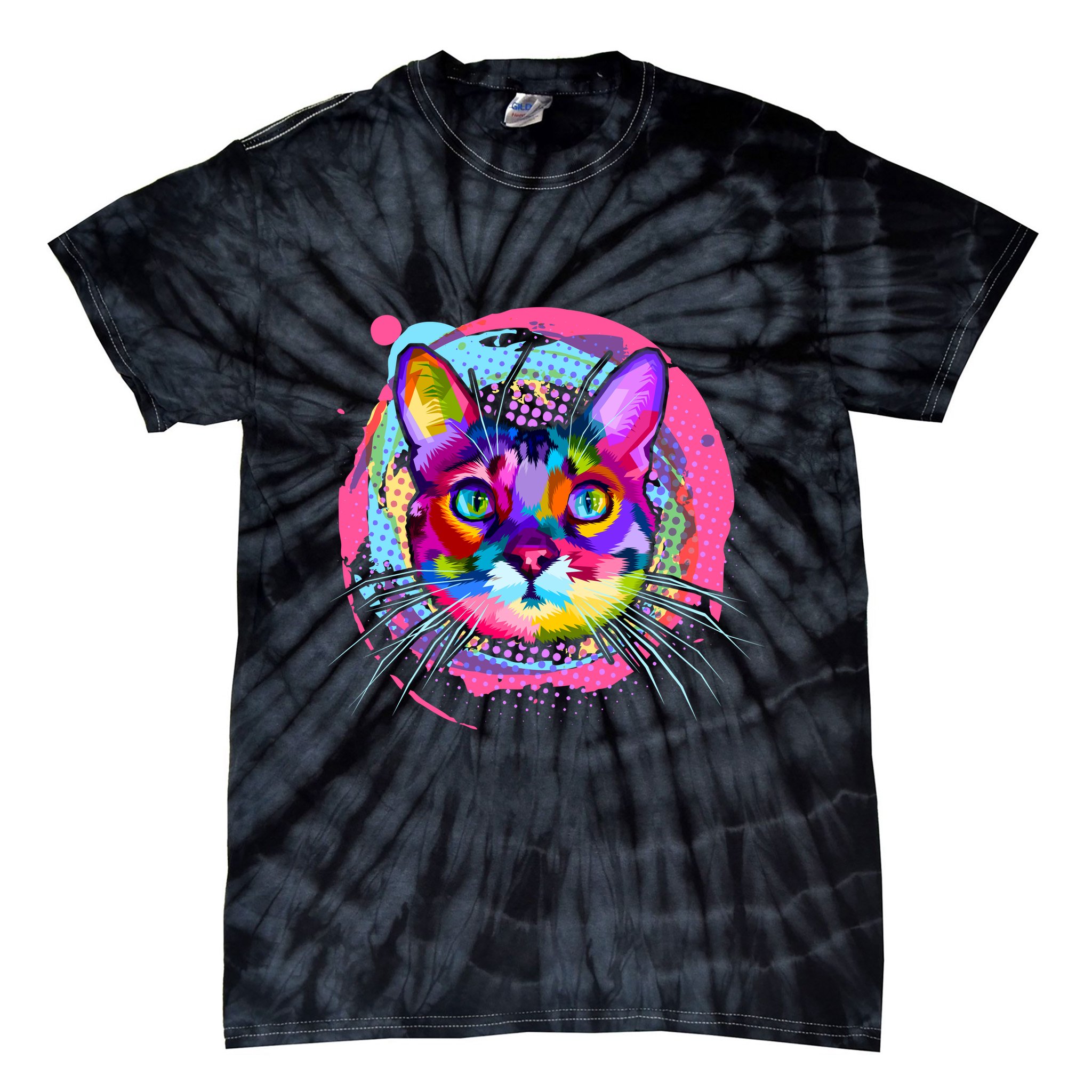 Colorful Painted Abstract Cat Face Tie-Dye T-Shirt
