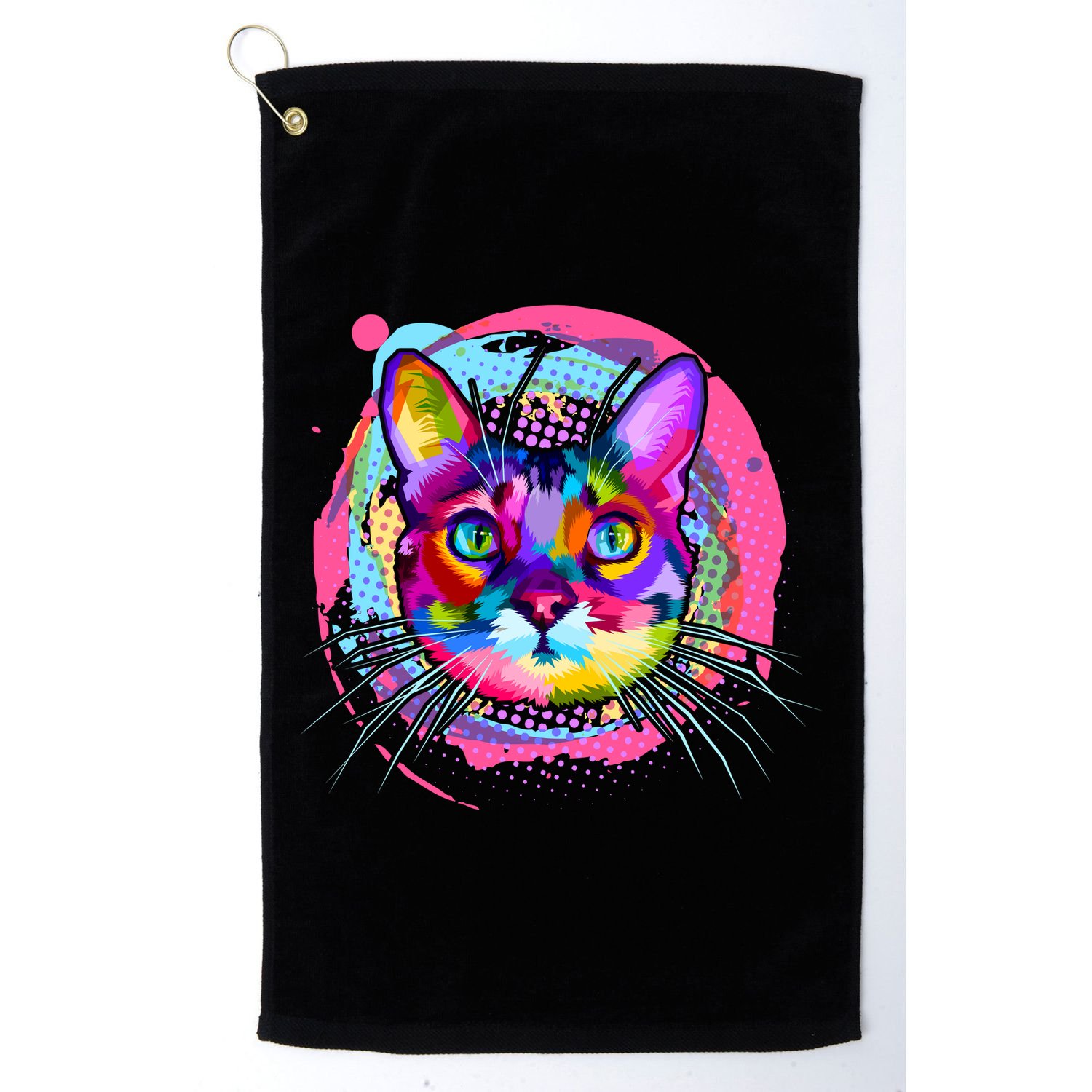 Colorful Painted Abstract Cat Face Golf Towel