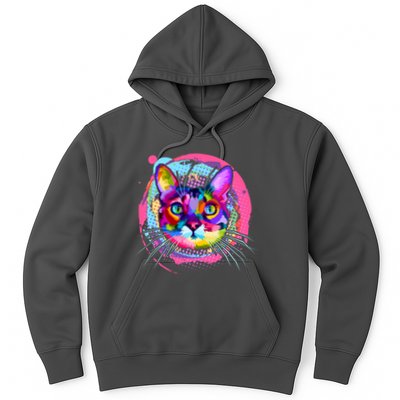 Colorful Painted Abstract Cat Face Hoodie
