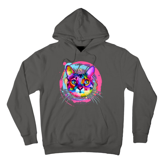 Colorful Painted Abstract Cat Face Hoodie