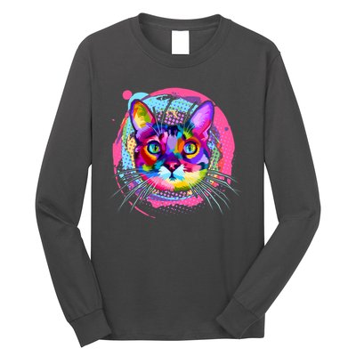 Colorful Painted Abstract Cat Face Long Sleeve Shirt