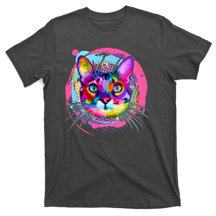 Colorful Painted Abstract Cat Face T-Shirt