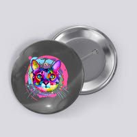 Colorful Painted Abstract Cat Face Button