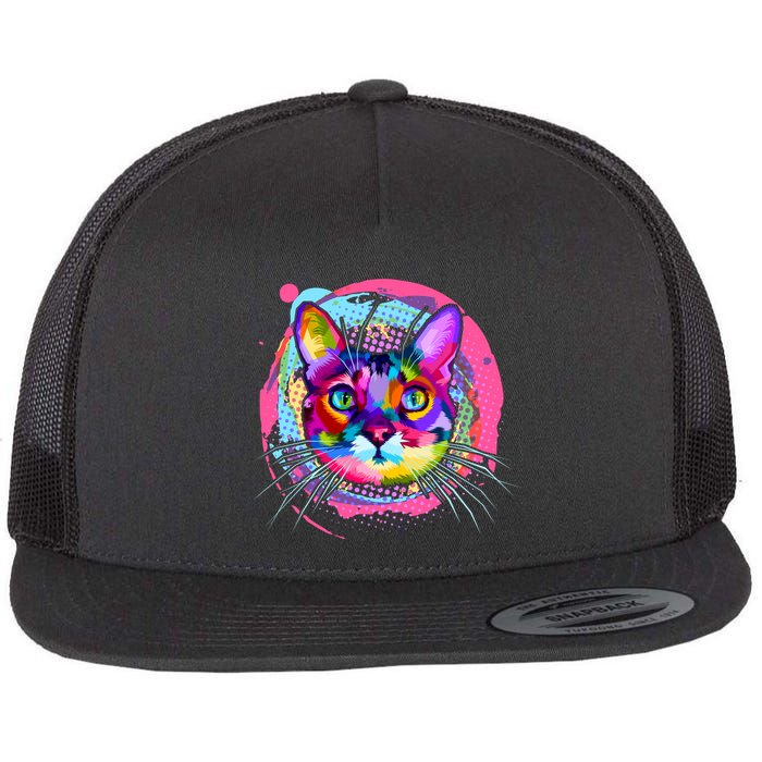 Colorful Painted Abstract Cat Face Flatbill Hat