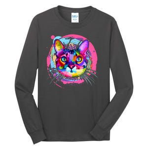 Colorful Painted Abstract Cat Face Tall Long Sleeve T-Shirt