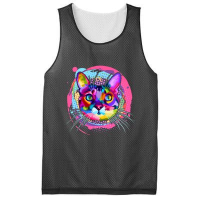 Colorful Painted Abstract Cat Face Mesh Reversible Basketball Jersey Tank