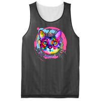 Colorful Painted Abstract Cat Face Mesh Reversible Basketball Jersey Tank