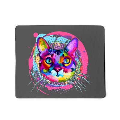 Colorful Painted Abstract Cat Face Mousepad