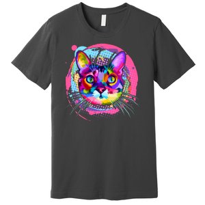 Colorful Painted Abstract Cat Face Premium T-Shirt